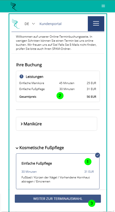 Schritt 2 - Leistungen wählen
